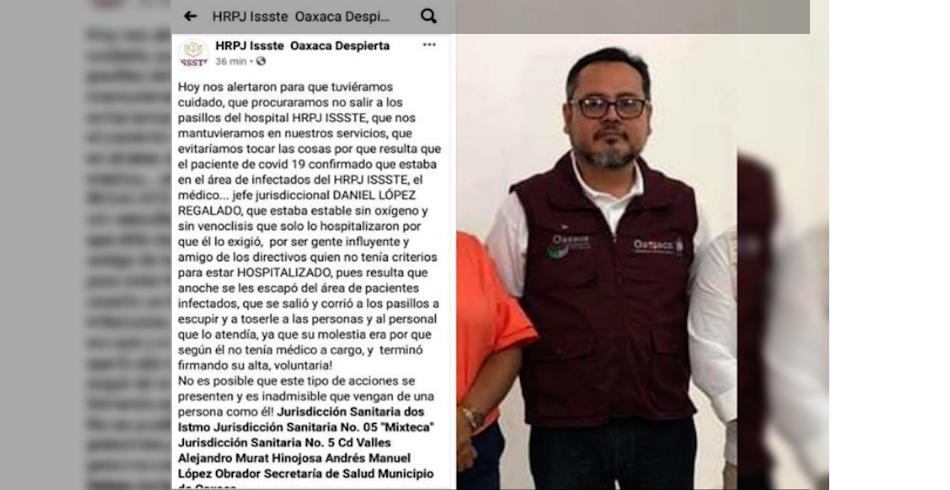 Murat y Salud guardan silencio ante caso de médico con coronavirus que trató de contagiar a otros pacientes